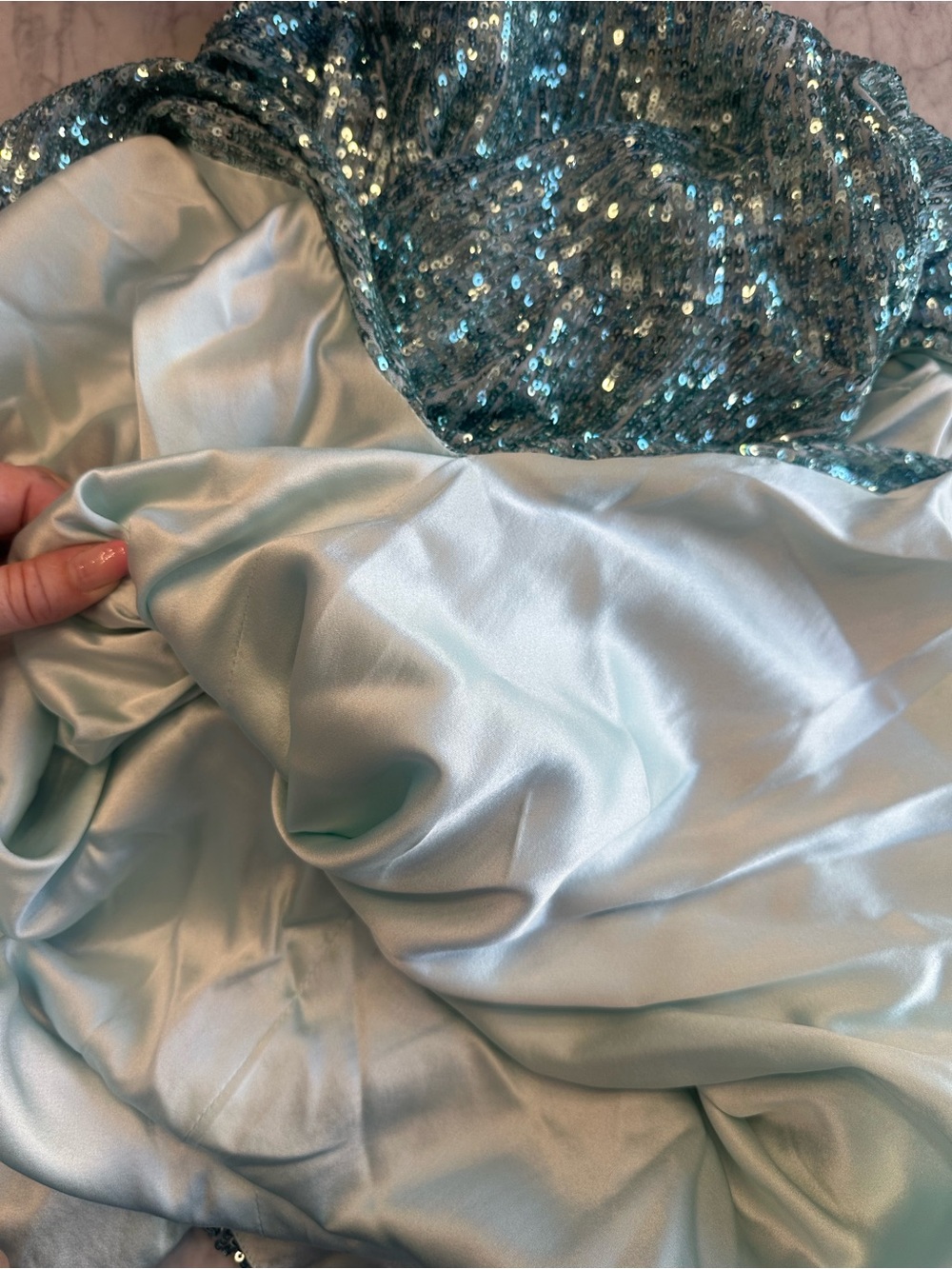 Monique Lhuillier Stunning Aqua Blue Sequin Ruched Midi Cocktail Gown - Picture 8 of 10